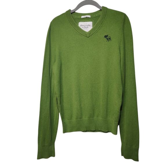 Abercrombie & Fitch Y2K Men's Sz M Lime Green Muscle Slim Sweater Fitted Moose - Picture 1 of 5